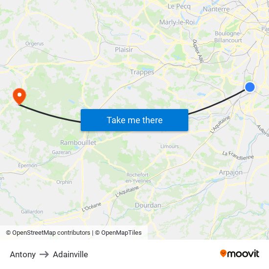 Antony to Adainville map