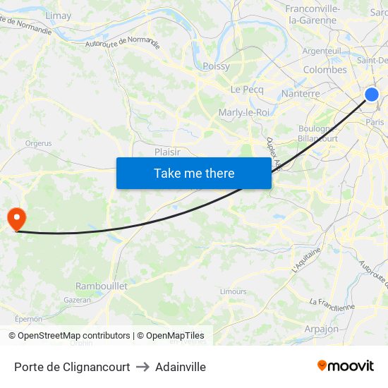 Porte de Clignancourt to Adainville map