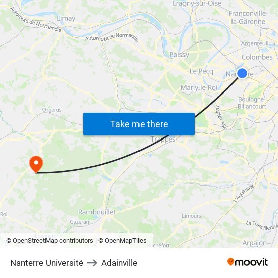 Nanterre Université to Adainville map
