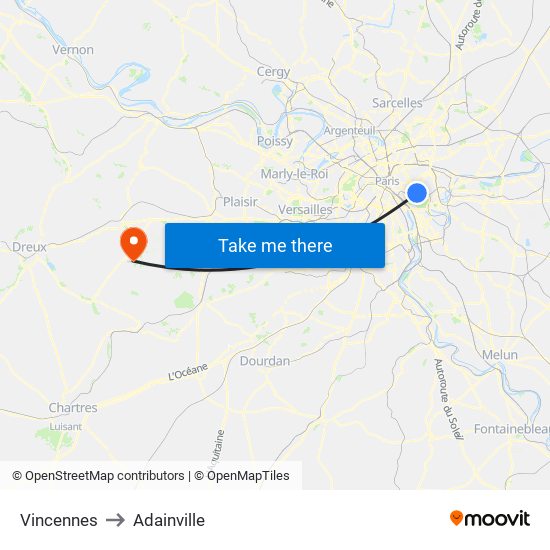 Vincennes to Adainville map