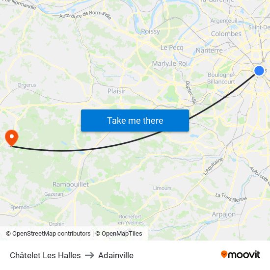 Châtelet Les Halles to Adainville map