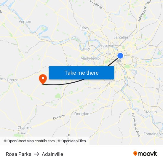 Rosa Parks to Adainville map