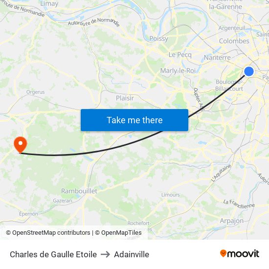 Charles de Gaulle Etoile to Adainville map