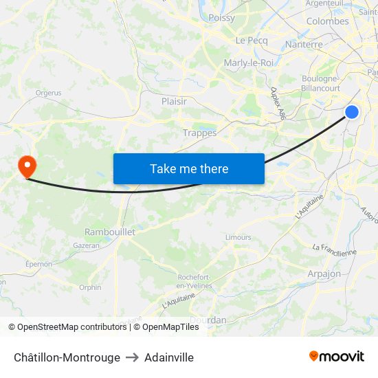 Châtillon-Montrouge to Adainville map
