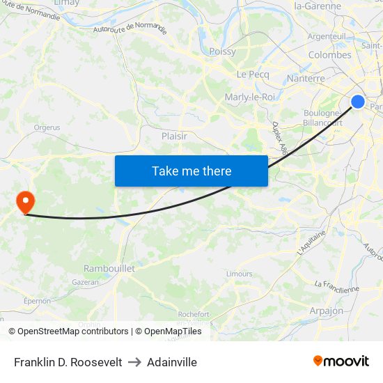 Franklin D. Roosevelt to Adainville map
