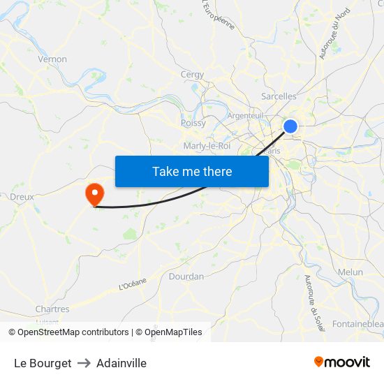 Le Bourget to Adainville map