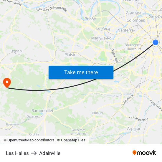 Les Halles to Adainville map