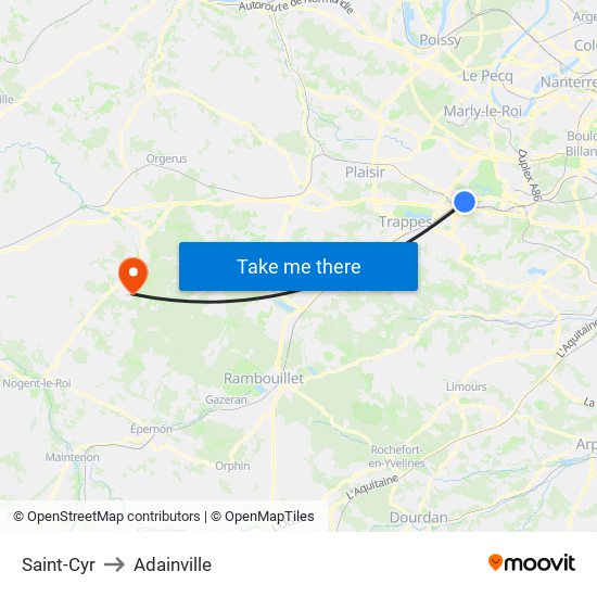 Saint-Cyr to Adainville map