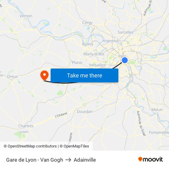 Van Gogh to Adainville map