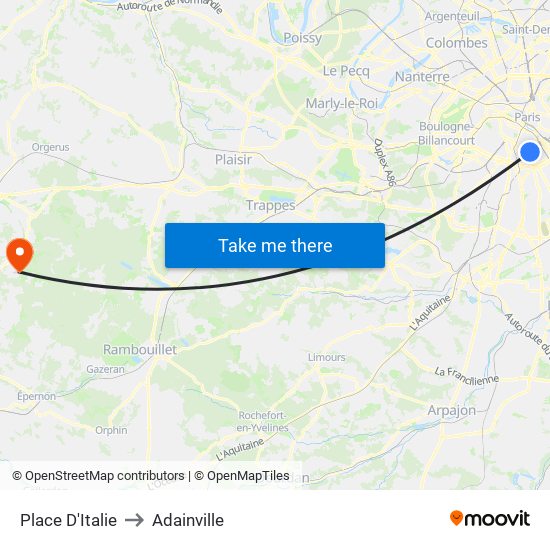 Place D'Italie to Adainville map