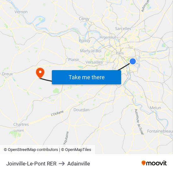 Joinville-Le-Pont RER to Adainville map