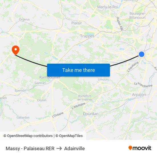 Massy - Palaiseau RER to Adainville map