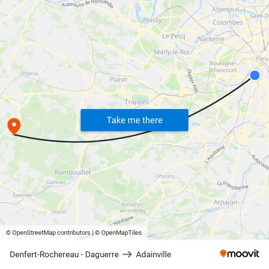 Denfert-Rochereau - Daguerre to Adainville map