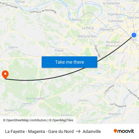 La Fayette - Magenta - Gare du Nord to Adainville map