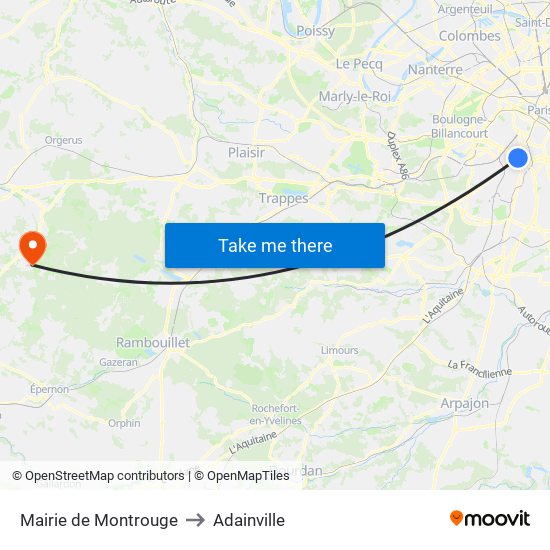 Mairie de Montrouge to Adainville map