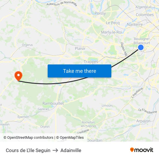 Cours de L'Ile Seguin to Adainville map