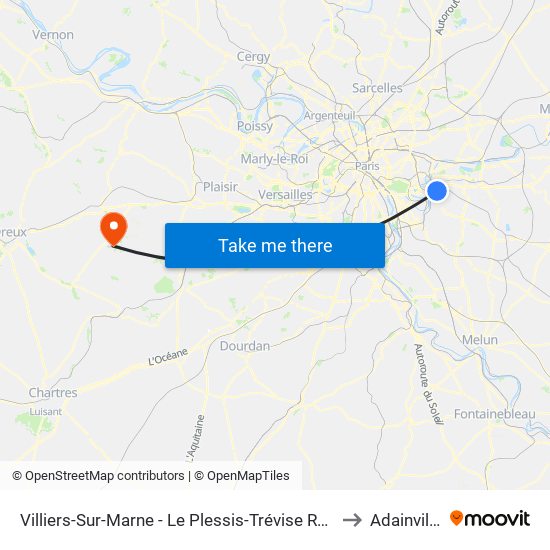 Villiers-Sur-Marne - Le Plessis-Trévise RER to Adainville map