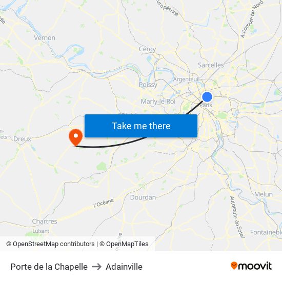 Porte de la Chapelle to Adainville map