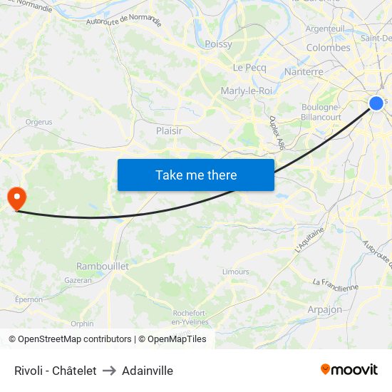 Rivoli - Châtelet to Adainville map