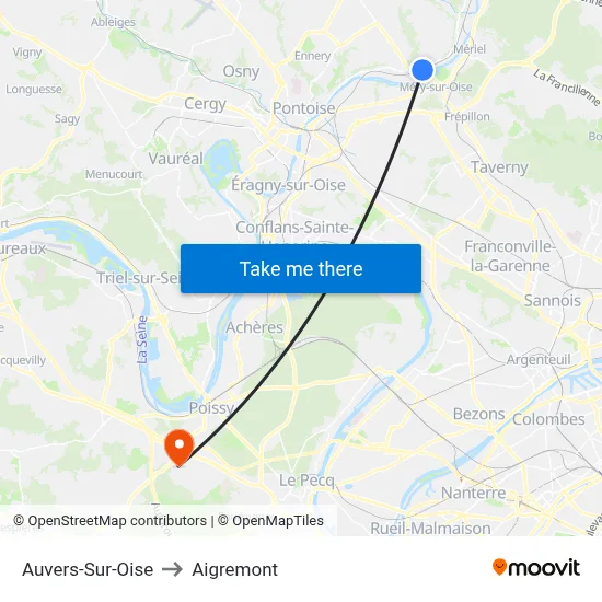 Auvers-Sur-Oise to Aigremont map