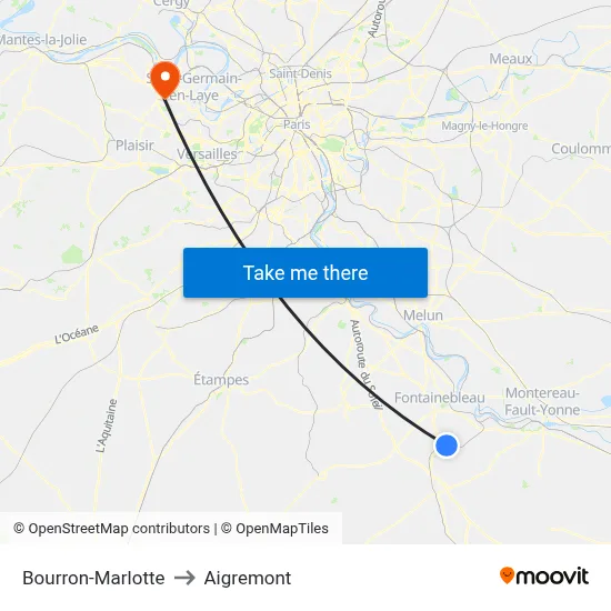 Bourron-Marlotte to Aigremont map