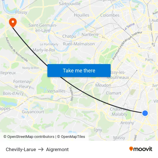 Chevilly-Larue to Aigremont map