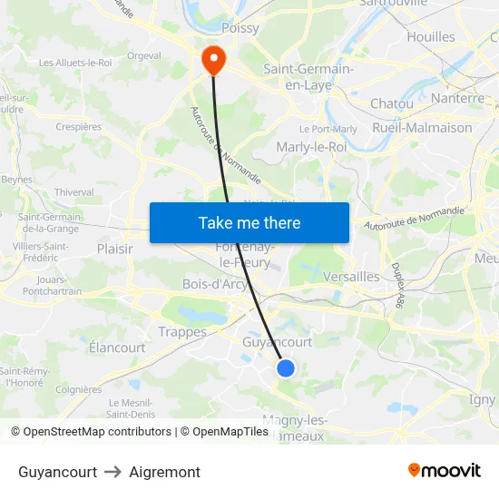 Guyancourt to Aigremont map