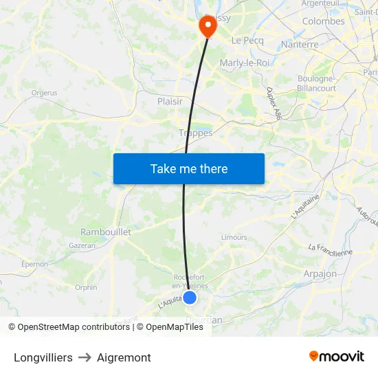 Longvilliers to Aigremont map