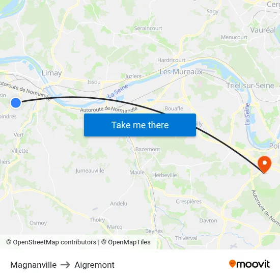 Magnanville to Aigremont map