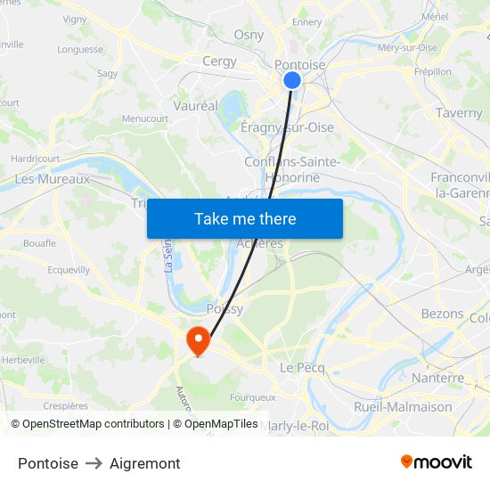 Pontoise to Aigremont map