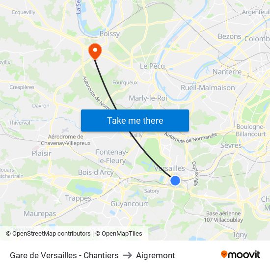 Gare de Versailles - Chantiers to Aigremont map