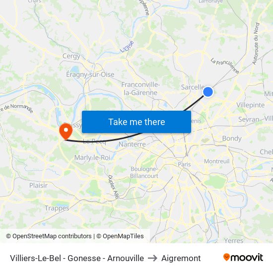 Villiers-Le-Bel - Gonesse - Arnouville to Aigremont map