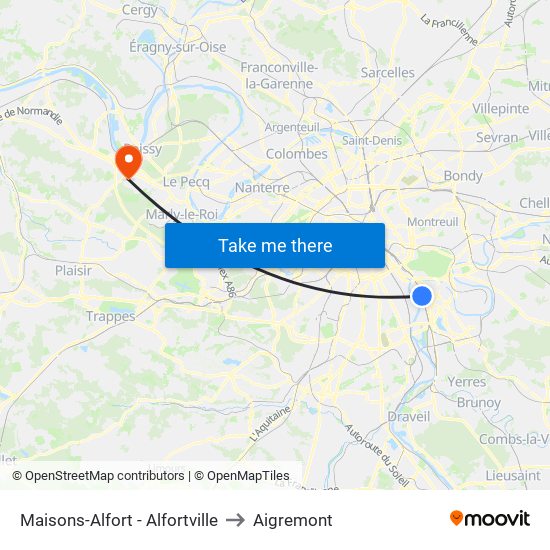 Maisons-Alfort - Alfortville to Aigremont map