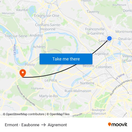 Ermont - Eaubonne to Aigremont map