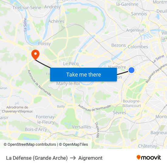 La Défense (Grande Arche) to Aigremont map