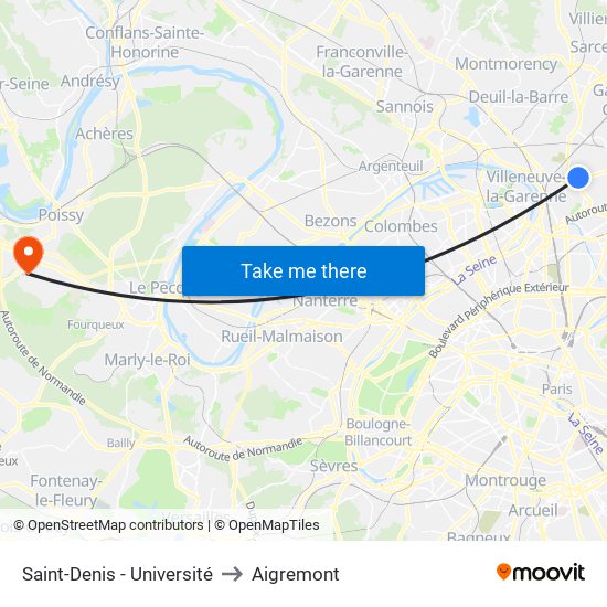 Saint-Denis - Université to Aigremont map