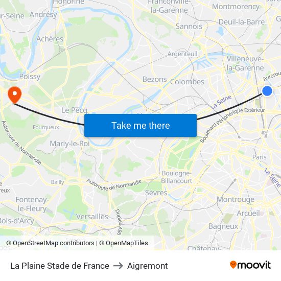 La Plaine Stade de France to Aigremont map