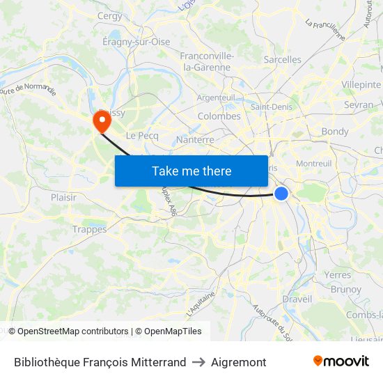 Bibliothèque François Mitterrand to Aigremont map