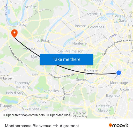 Montparnasse-Bienvenue to Aigremont map