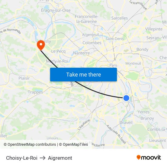 Choisy-Le-Roi to Aigremont map