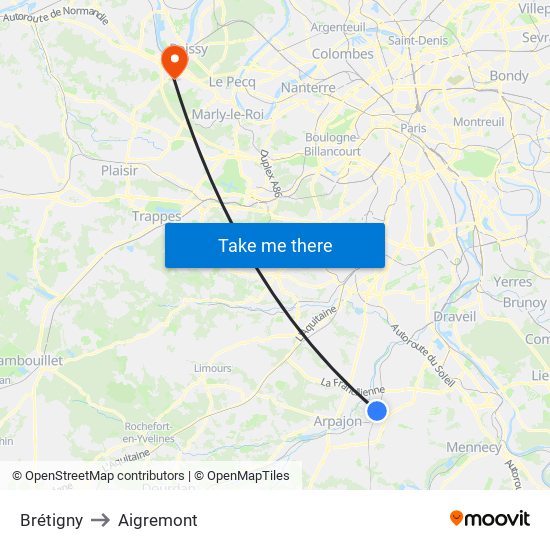 Brétigny to Aigremont map