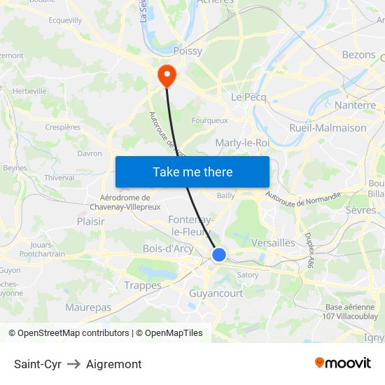 Saint-Cyr to Aigremont map
