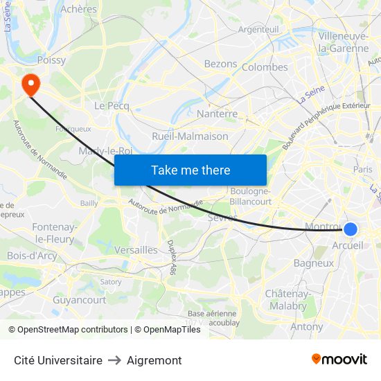 Cité Universitaire to Aigremont map