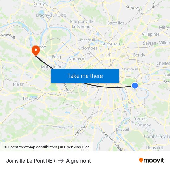 Joinville-Le-Pont RER to Aigremont map