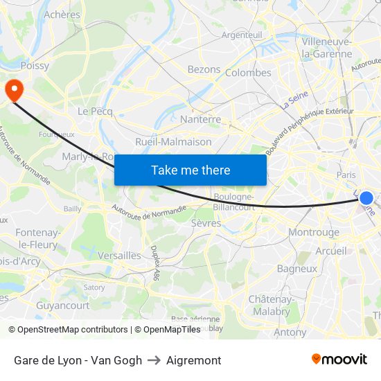 Gare de Lyon - Van Gogh to Aigremont map