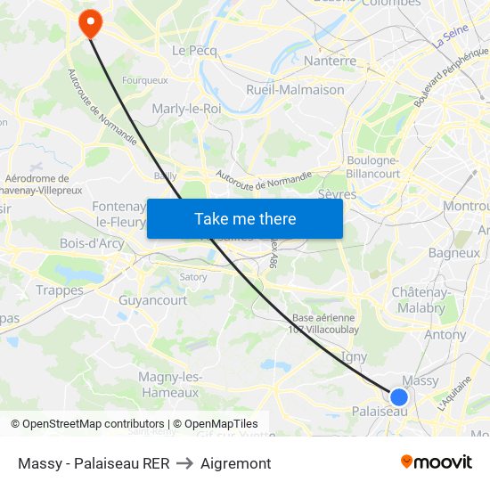 Massy - Palaiseau RER to Aigremont map