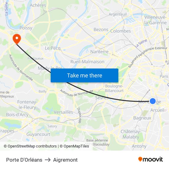 Porte D'Orléans to Aigremont map
