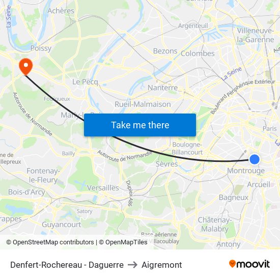 Denfert-Rochereau - Daguerre to Aigremont map