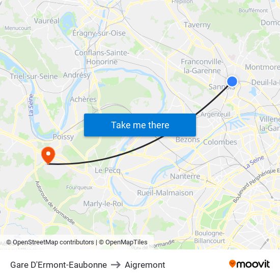 Gare D'Ermont-Eaubonne to Aigremont map