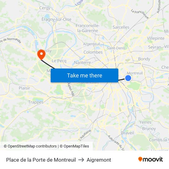 Place de la Porte de Montreuil to Aigremont map
